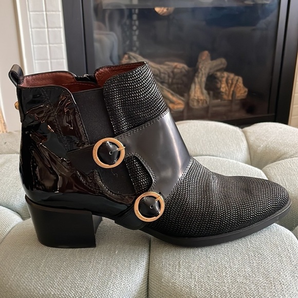 Hispanitas Black Leather Ankle Boots - Picture 1 of 16